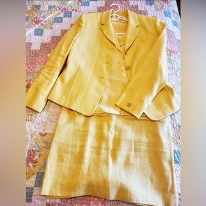 Vintage Yellow Skirt Suit; 4P; Blazer Skirt blouse, 3 piece suit, Size XS/0